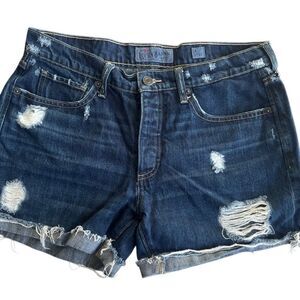 Lucky Brand Blue Denim Jean Shorts Women 4 / 27 Cuffed Distressed Frayed Cut Off